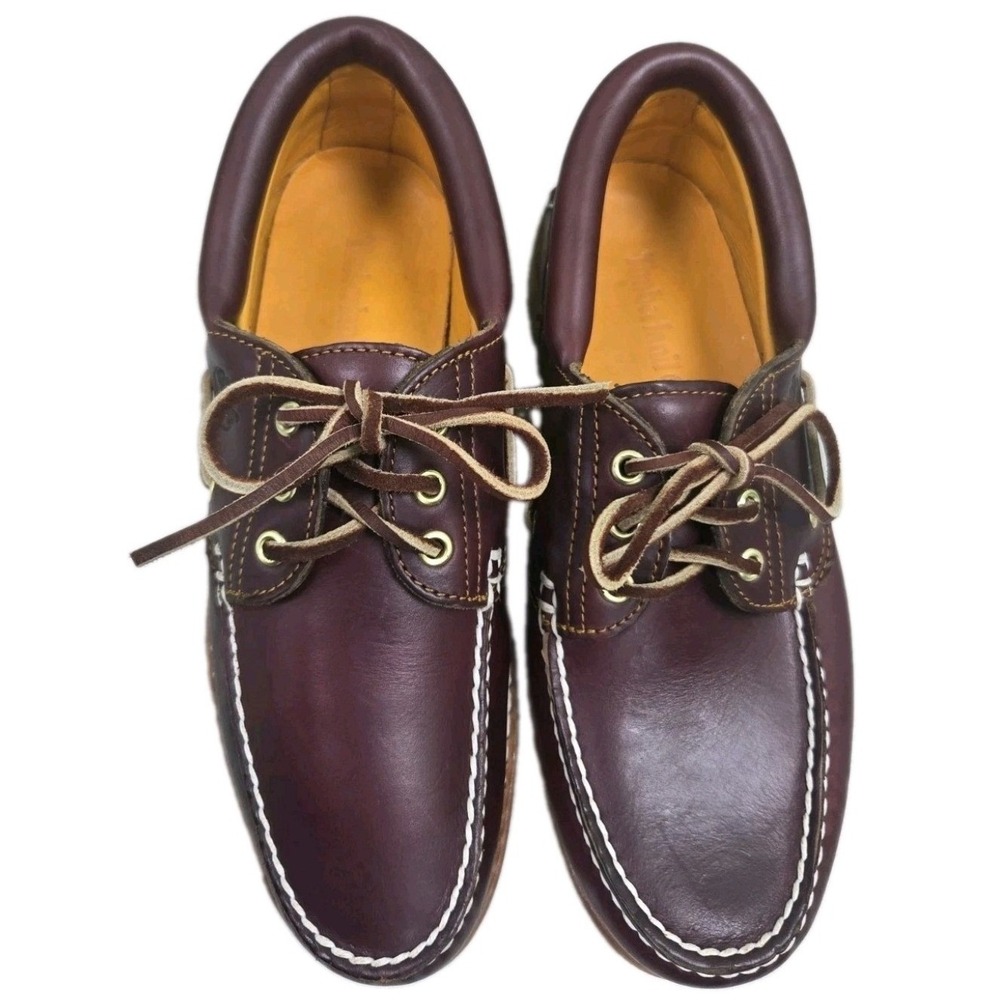 Timberland Authentic 3-Eye Classic Lug Leather Boat Shoes Burgundy Mens 8.5 M